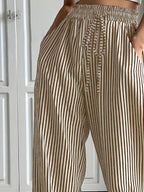 Drawstring Striped Elastic Waist Pants - Casual & Comfortable