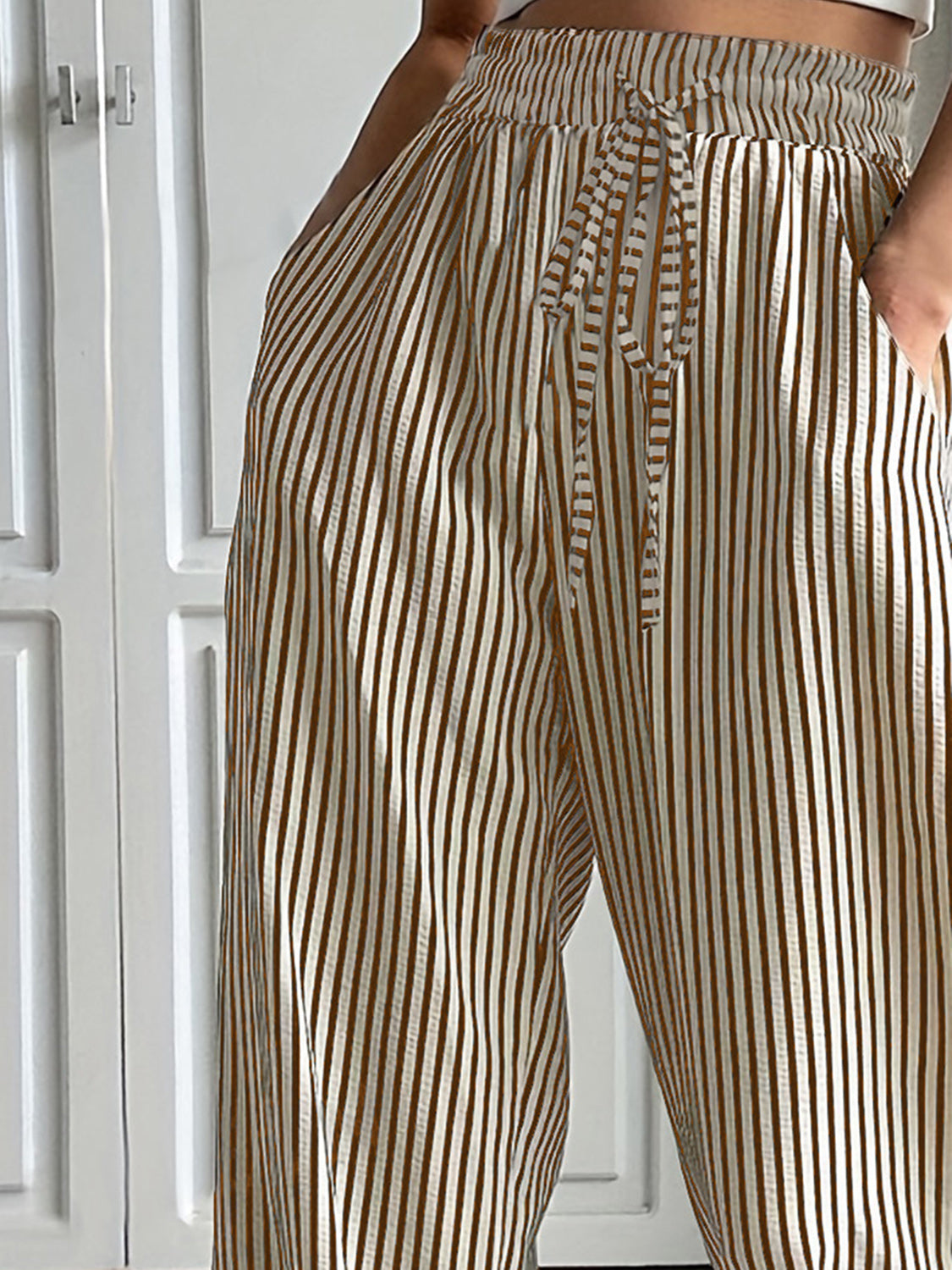 Drawstring Striped Elastic Waist Pants - Casual & Comfortable