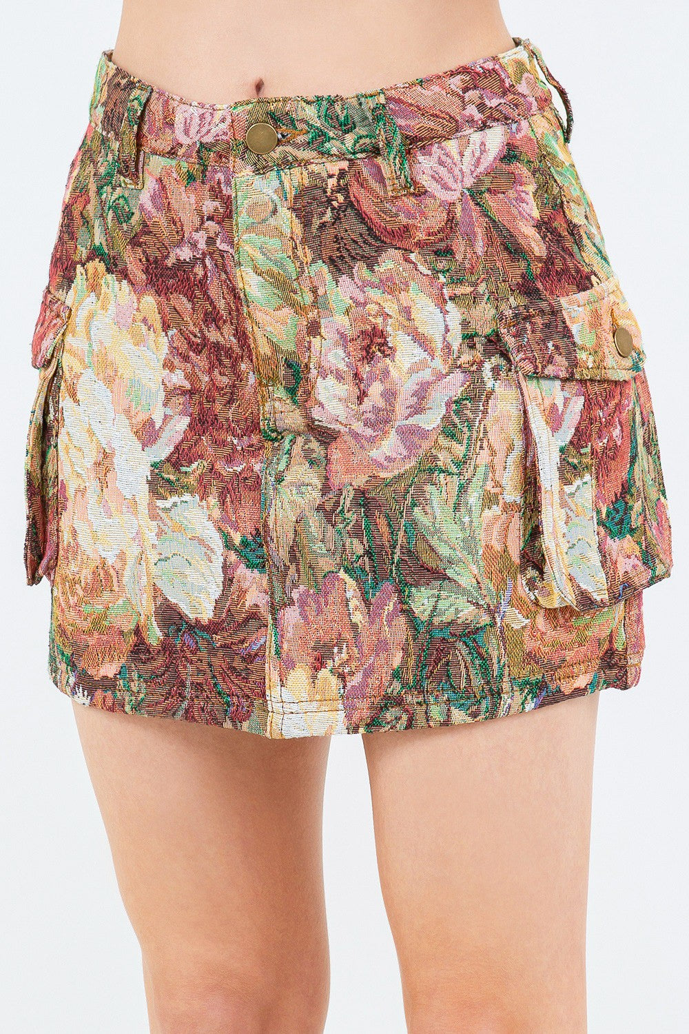 American Bazi Jacquard Weave Cargo Pocket Mini Skirt