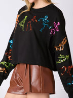 Sparkling Halloween Skeleton Sequin Sweatshirt
