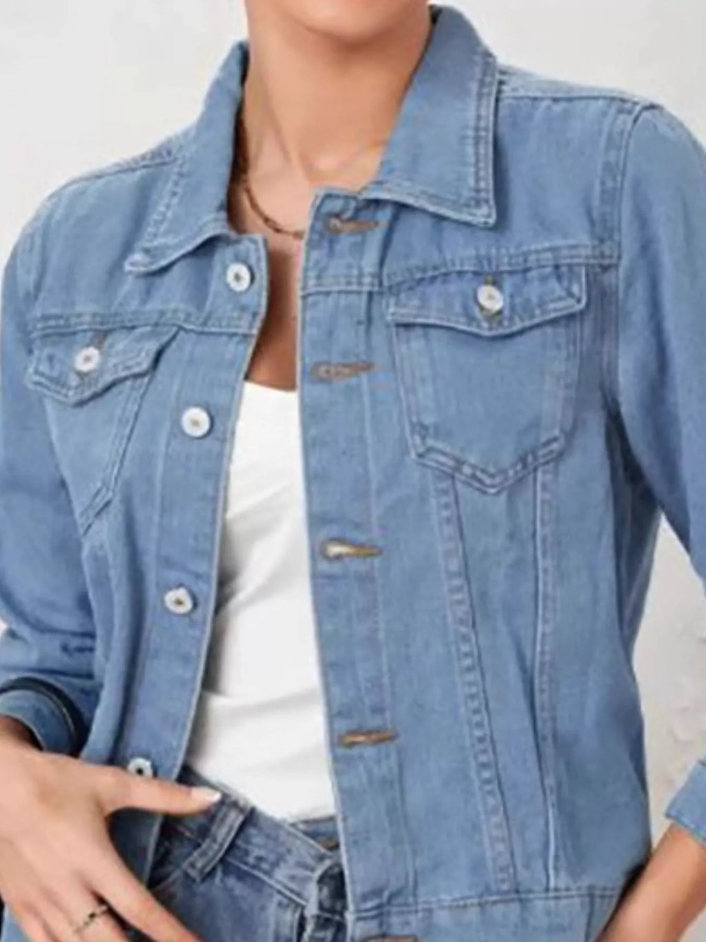 Button-Up Long Sleeve Denim Jacket with Pockets
