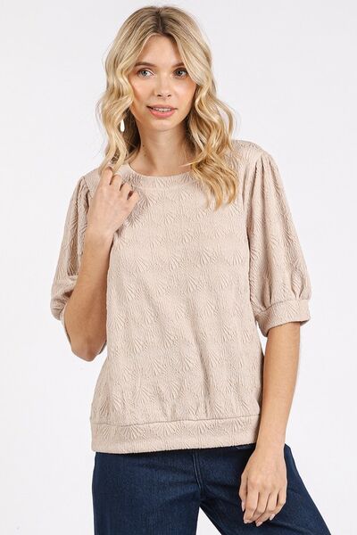 Mittoshop Fan Shell Texture Puff Sleeve Knit Top