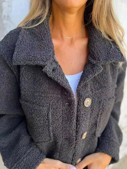 Cozy Single-Breasted Sherpa Shacket for Women – Plus Size