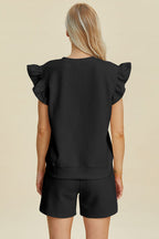 Textured Ruffle Sleeve Top & Shorts Set - Chic & Comfy