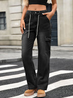 Drawstring Wide-Leg Cargo Jeans