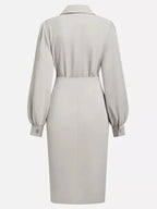 Elegant Ruched Midi Shirt Dress with Chic Side Slit