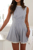 Lace Detail Plaid Sleeveless Romper Ã¢â‚¬â€œ Cotton One-Piece