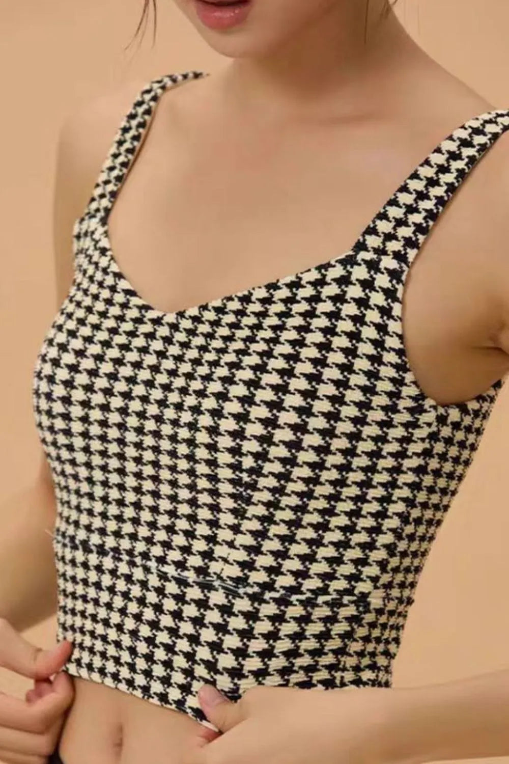 Houndstooth Crisscross Back Active Sports Bra