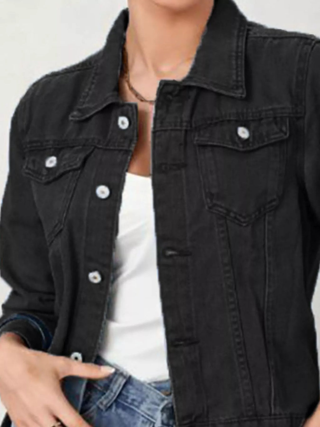 Button-Up Long Sleeve Denim Jacket with Pockets