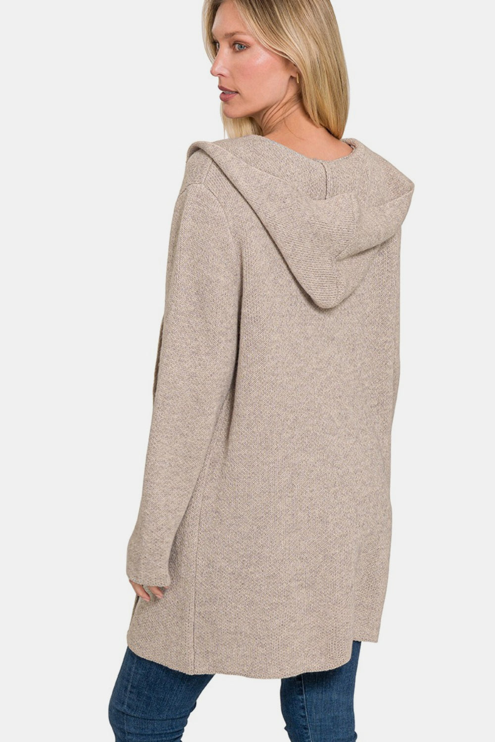 Zenana Hooded Open-Front Pocket Cardigan