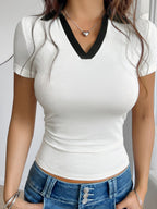 Devine Contrast Trim Johnny Collar Short Sleeve Tee