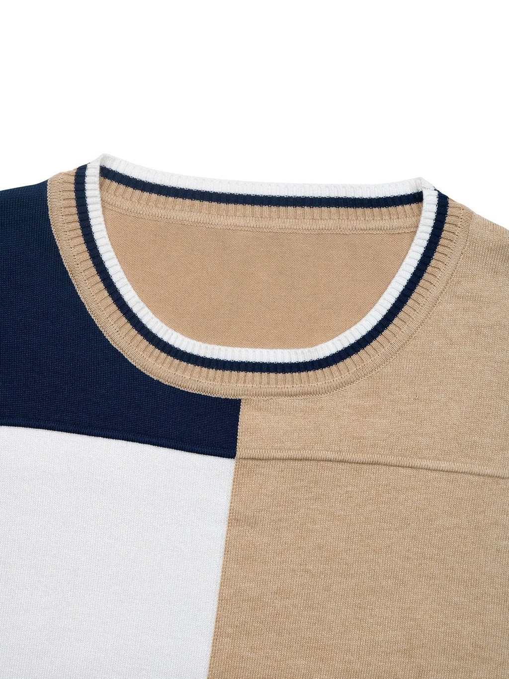 Color Block Crew Neck Sweater with Ribbed Trim