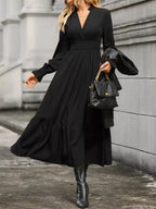 Elegant Ruched Surplice Long Sleeve Tiered Midi Dress