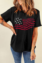 US Flag Round Neck Short Sleeve T-Shirt - Patriotic & Stylish