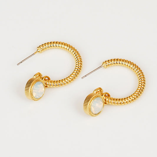 Rope Cat's Eye Stone C-Hoop Earrings Gold One Size