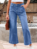 High-Rise Wide Leg Flare Denim Jeans Medium Blue