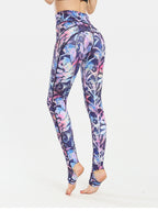 Printed Wide Waistband Active Leggings with Stirrups - High Stretch & Stylish