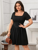 Plus Size Square Neck Short Sleeve Mini Dress â€“ Comfortable & Chic