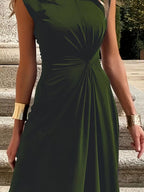 Twisted Round-Neck Sleeveless Ruched Maxi Dress