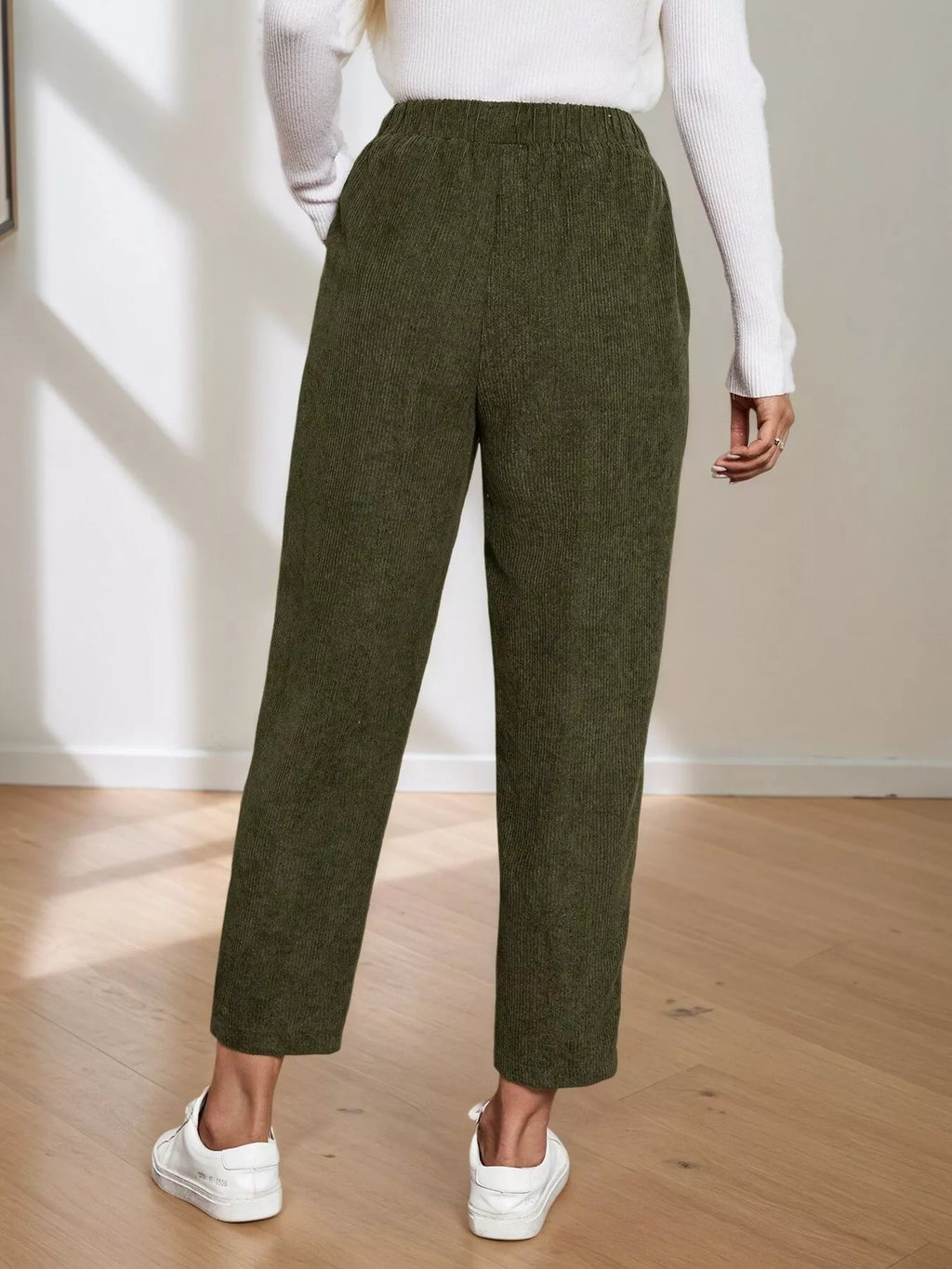 Comfort Fit Corduroy Elastic Waist Cropped Pants