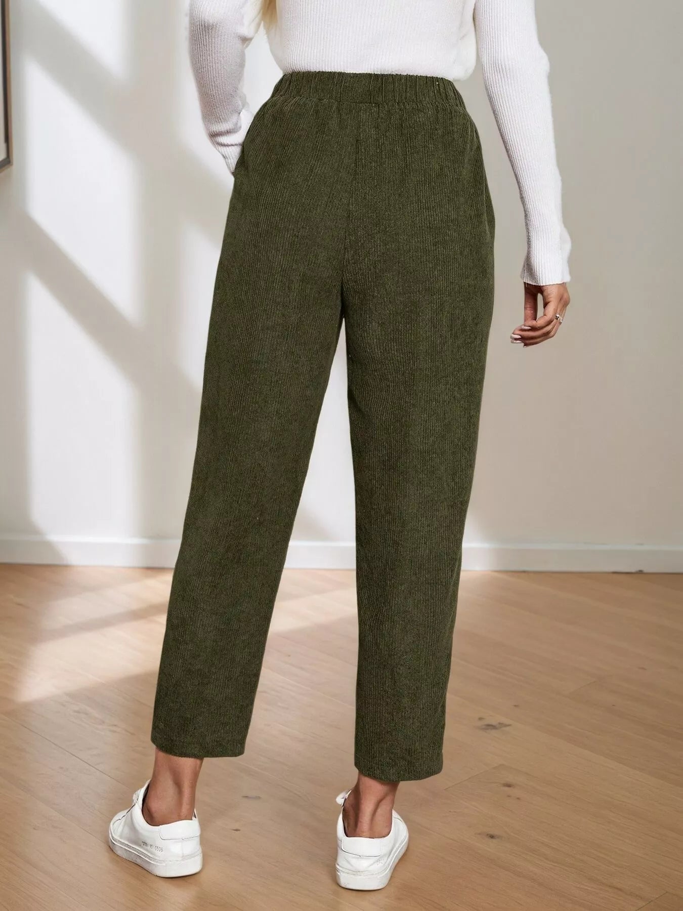 Comfort Fit Corduroy Elastic Waist Cropped Pants