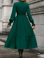 Elegant Ruched Surplice Long Sleeve Tiered Midi Dress
