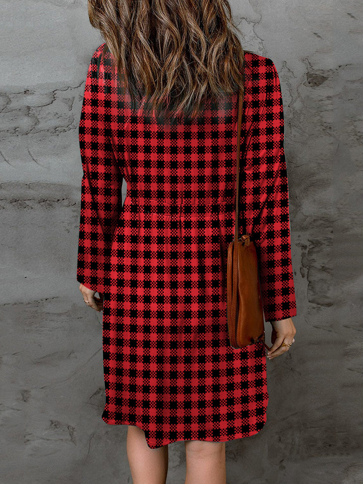 Plaid Long Sleeve Buttoned A-Line Mini Dress