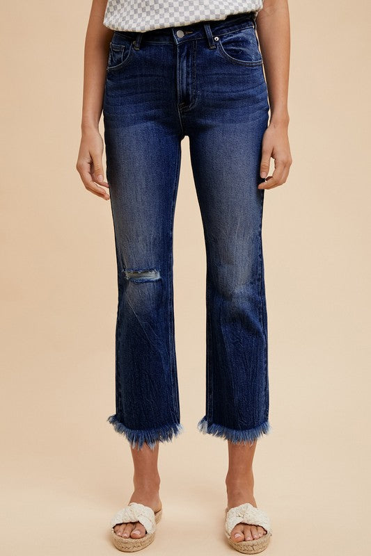 Annie Wear Distressed Raw Hem Straight-Leg Cropped Jeans