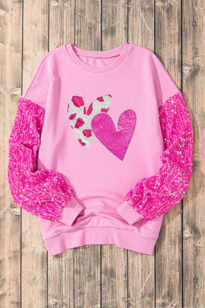 Sequin Heart Long Sleeve Sweatshirt for Valentine's Day