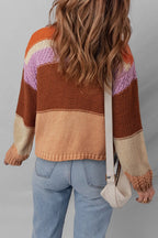 Cozy Colorblock Striped Round Neck Sweater – Soft Acrylic Women’s Pullover