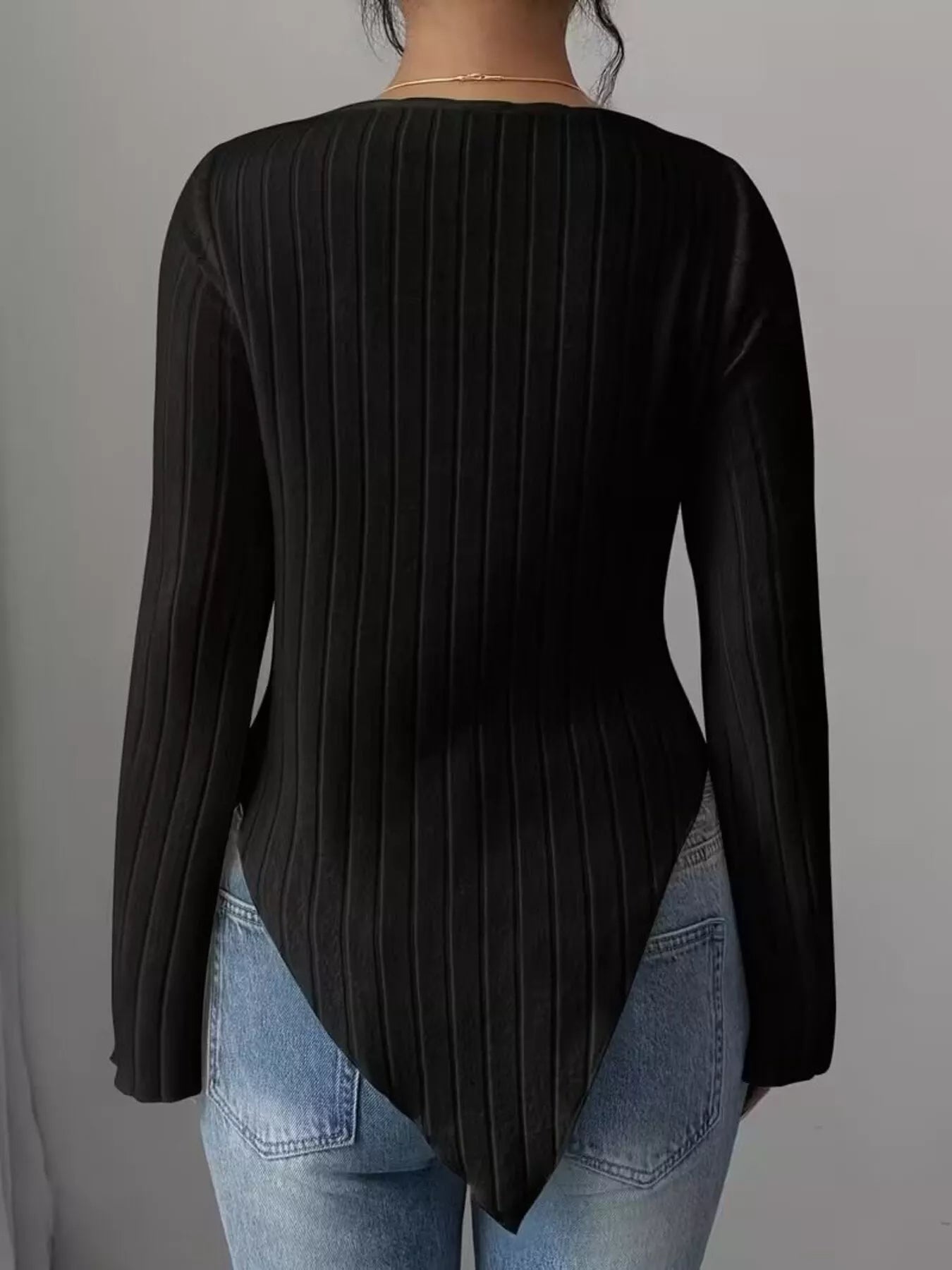 Asymmetrical Cowl-Neck Ribbed Knit Top