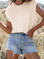 Relaxed Fit Cable-Knit Dolman Sweater Vest Beige