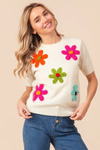 BiBi Crochet Daisy Patch Knit Sweater Top