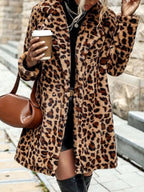 Leopard Print Faux Fur Longline Coat Gold