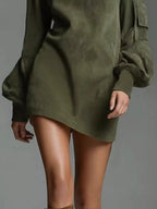 Full-Size Suede Turtleneck Lantern Sleeve Mini Dress