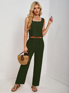Square Neck Tank & Wide-Leg Pants Set - Chic & Versatile