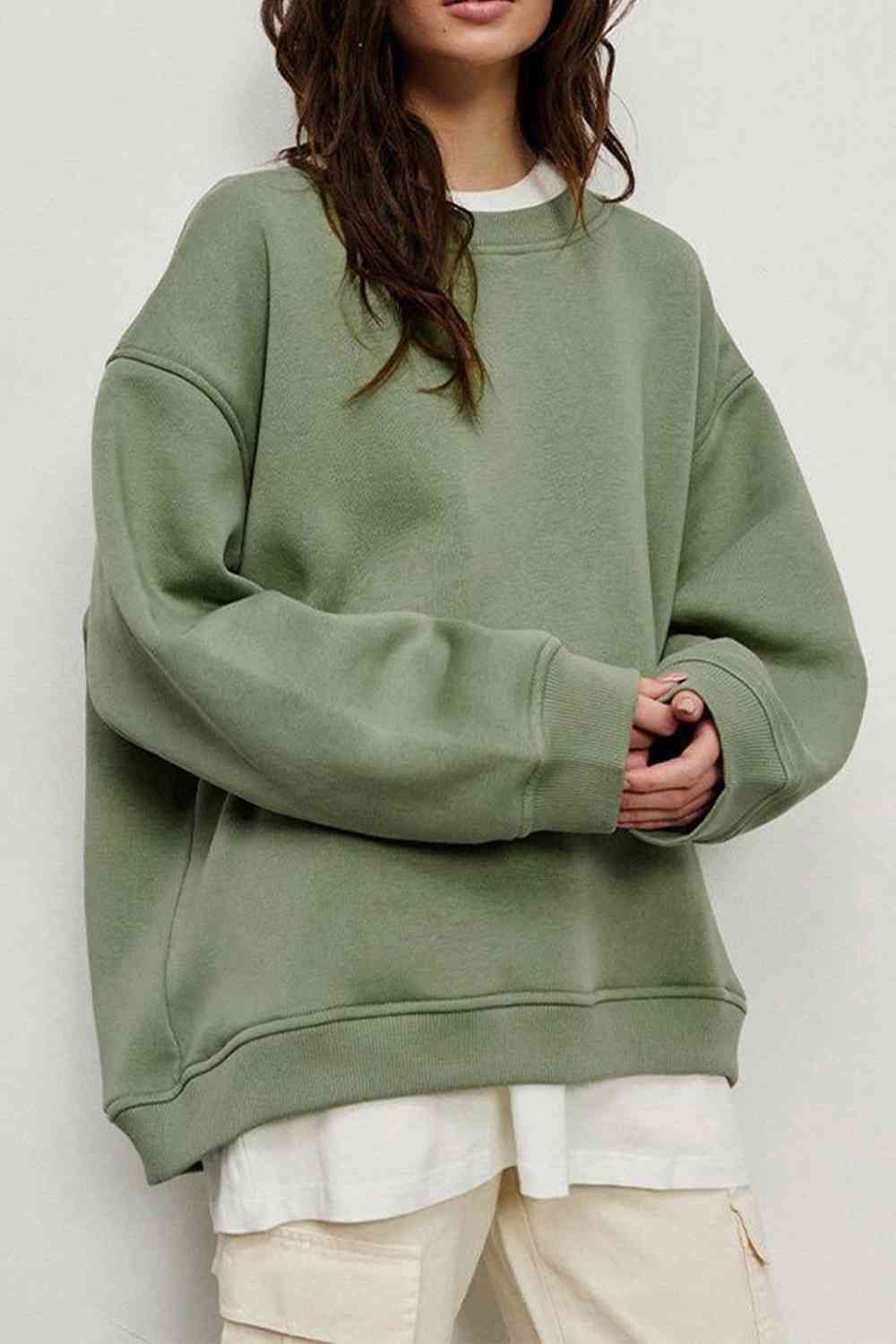 Oversized Round Neck Dropped Shoulder Sweatshirt Sage