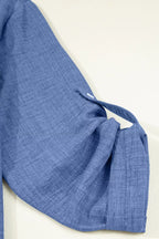 Classic Roll-Up Sleeve Notched Collar Blouse with Pocket Detail