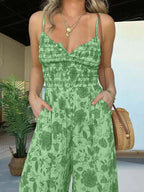 Full Size Printed Spaghetti Strap Wide Leg Jumpsuit - Trendy & Chic