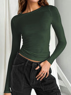 Cropped Long Sleeve Basic T-Shirt