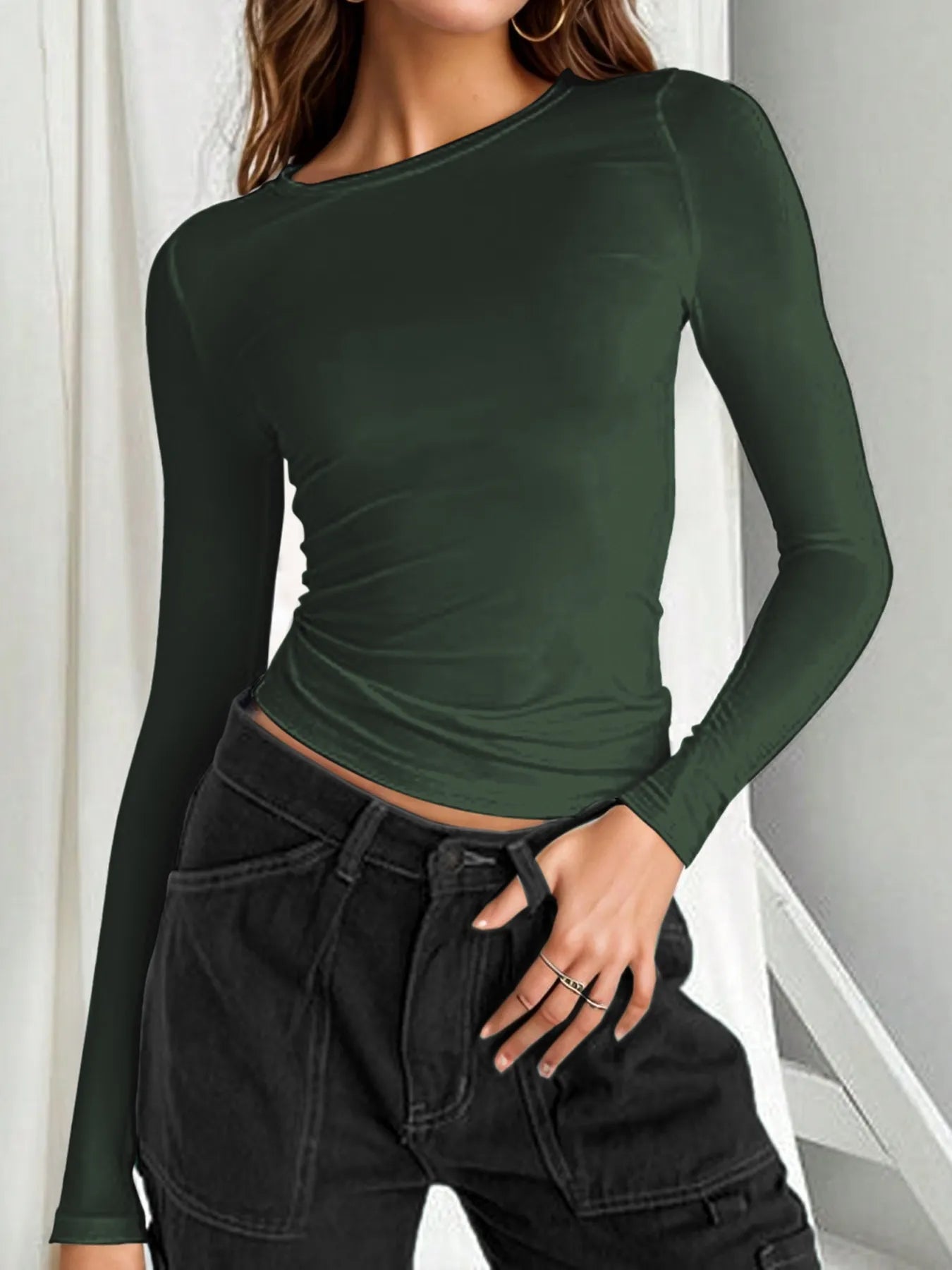 Cropped Long Sleeve Basic T-Shirt