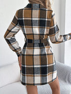 Plaid Button-Front Tie Waist Shirt Dress