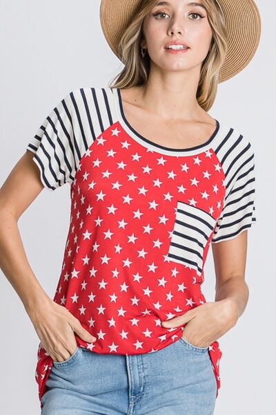 Heimish Plus Size Star & Striped Round Neck T-Shirt Red