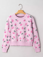 Floral Drop Shoulder Cropped Knit Sweater