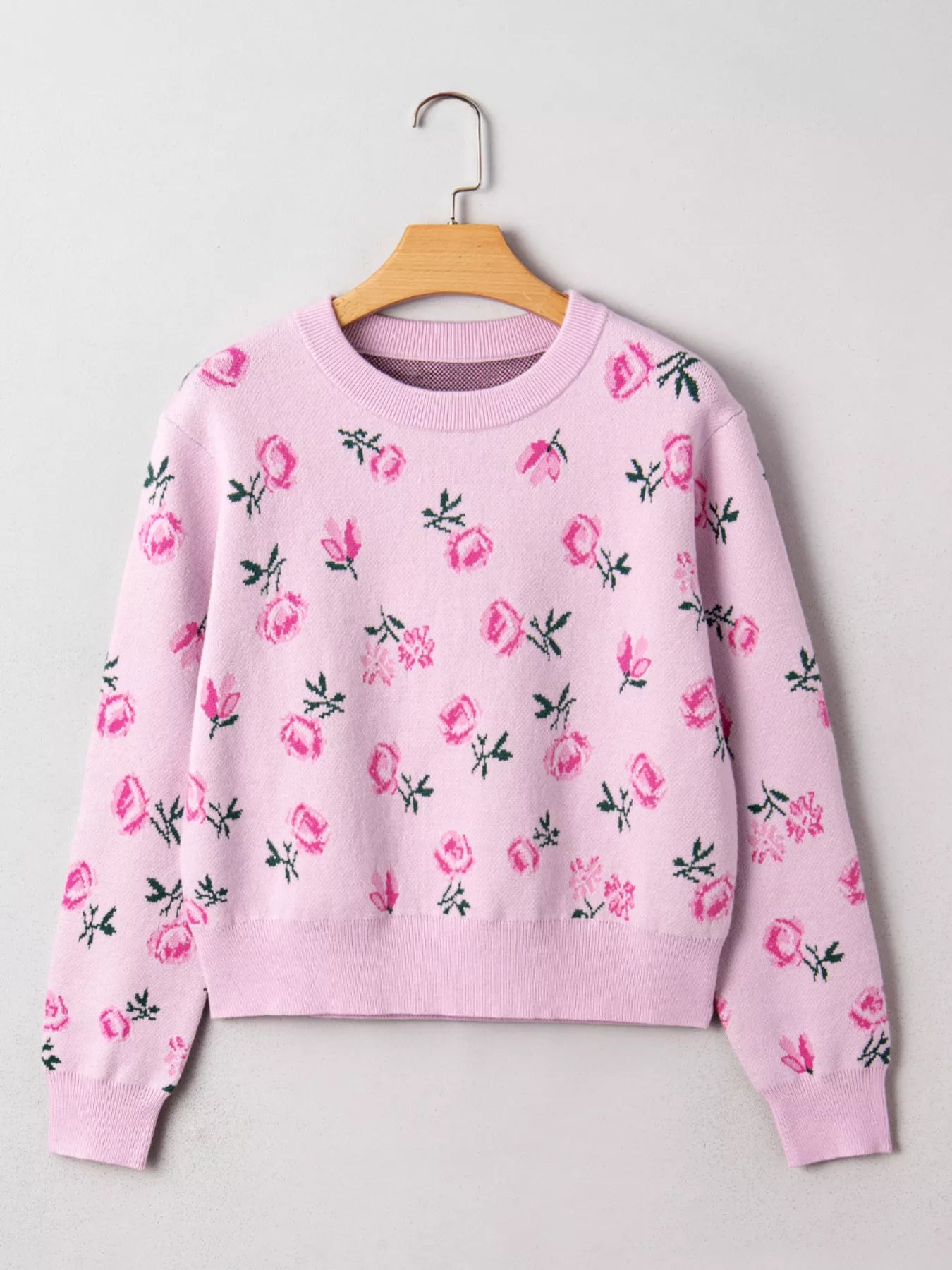 Floral Drop Shoulder Cropped Knit Sweater