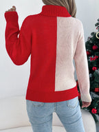 Cozy Christmas Reindeer Ribbed Turtleneck Sweater