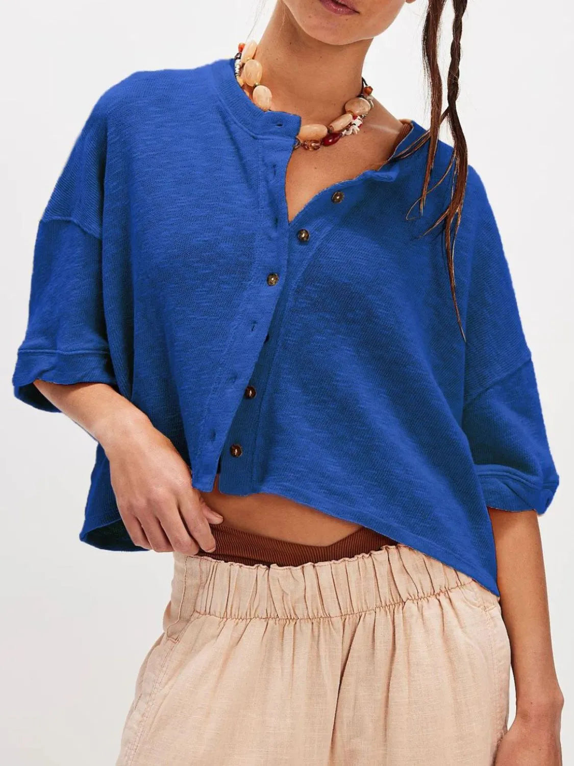 EasyEase Oversized Button-Down Shirt Royal Blue