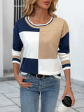 Color Block Crew Neck Sweater with Ribbed Trim Multicolor