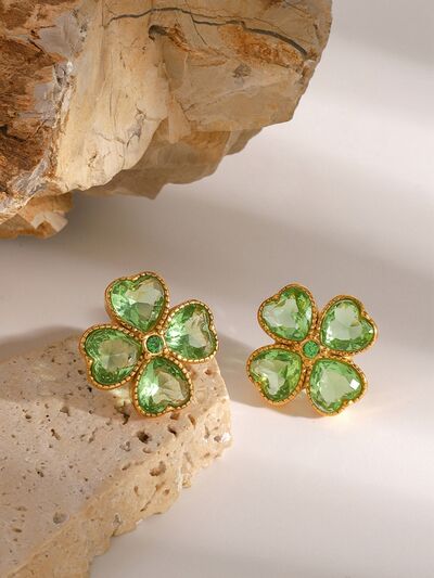 18K Gold-Plated Four-Leaf Clover Earrings Green One Size