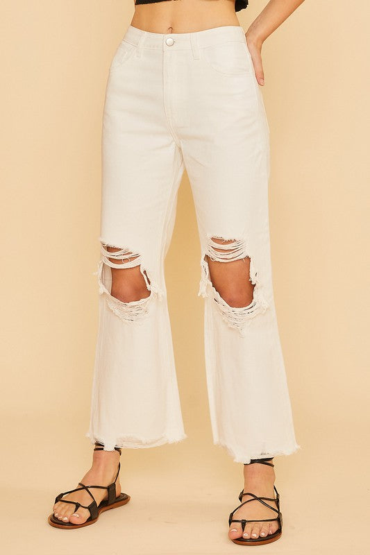 Annie Wear Distressed Raw Hem Denim Jeans White